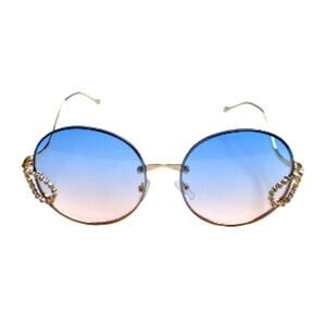 Large OVERSIZED Round Diamond Rhinestone Jeweled Women's Blue Pink Sunglasses